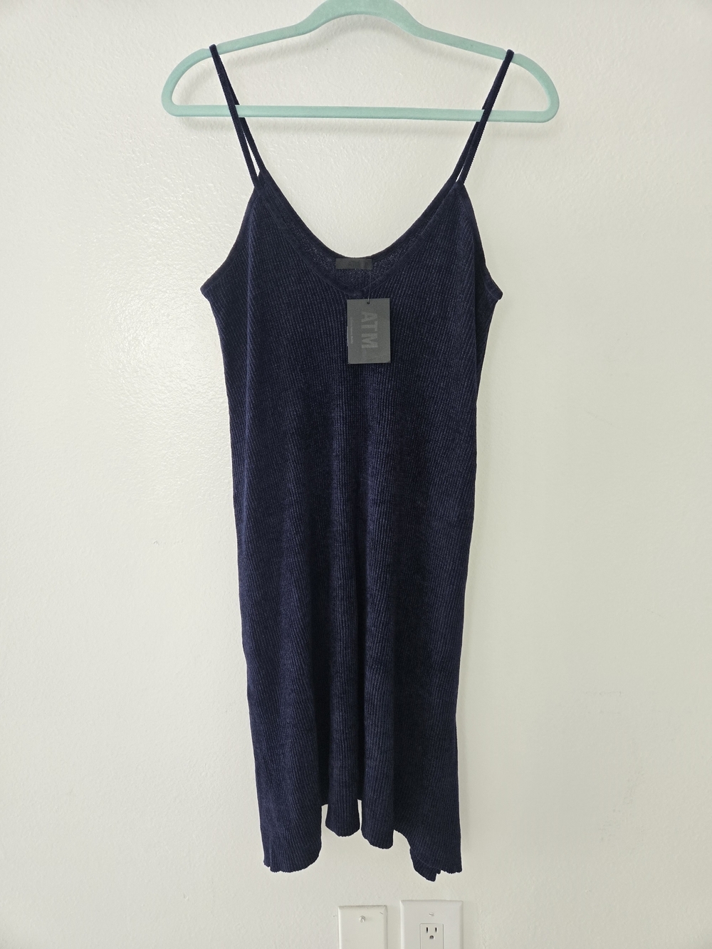ATM Anthony Thomas Melillo Ribbed Slip Sleepwear Dress in Navy Small